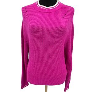John +‎ Jenn Hot Pink Varsity Pullover Crewneck Sweater Medium